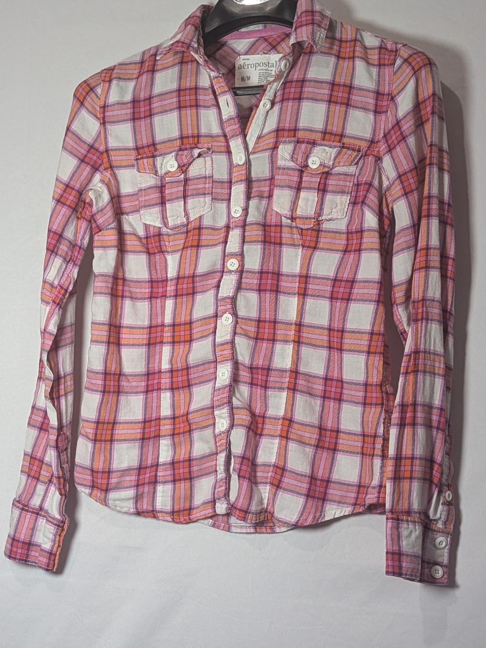 Aeropostale Women’s M Pink Plaid Button Up Shirt Y2K Cottagecore
